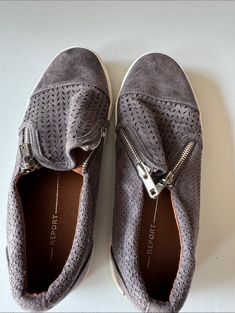 Report Gray Perforated Suede Zip-Detail Slip-On Sneakers